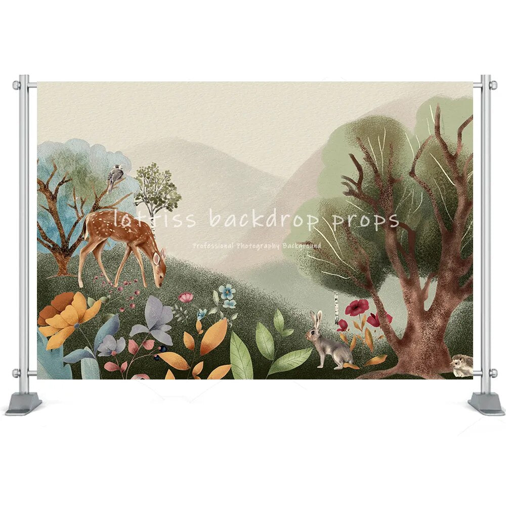 Woodland Safari Jungle Animals Background Newborn Kids Portrait Photo Lions Panda Elepant Forest Wall Backdrop Props