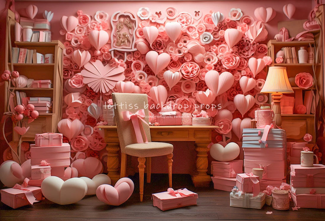 Valentine's Day Pink Cupboards Backdrops Kids Girl Photography Props Child Baby Photocall Decors Red Heart Balloons Backgrounds