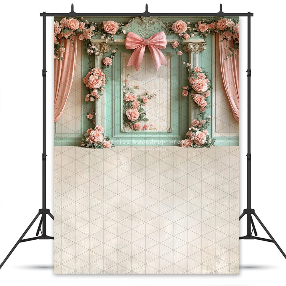 Floral Bowknot Wall Backdrops Kids Adult Photography Child Baby Photocall Rose Flower Artistic Oil Painting Wall Backgrounds