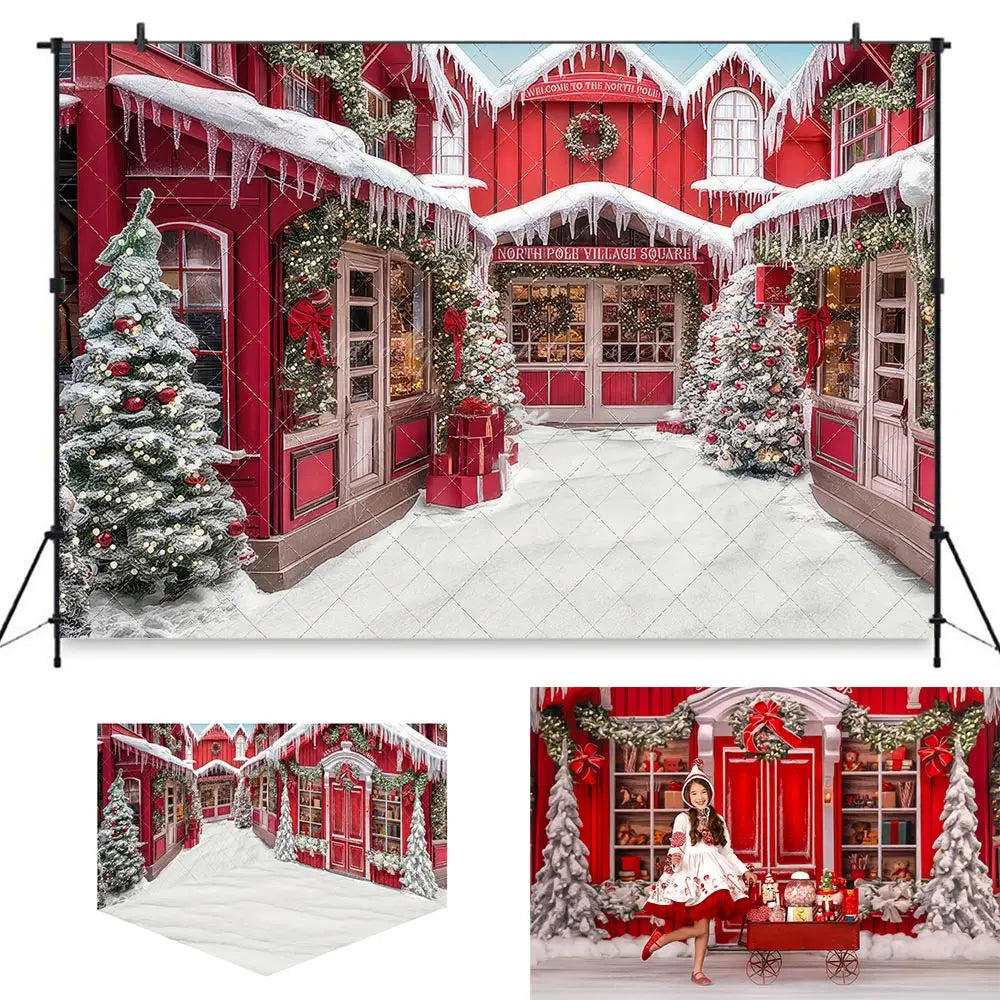 Santas North Pole Village Workshop Photography Backdrop Kids Baby Cake Smash Photocall Decors Girls Adult Birthday Backgrounds