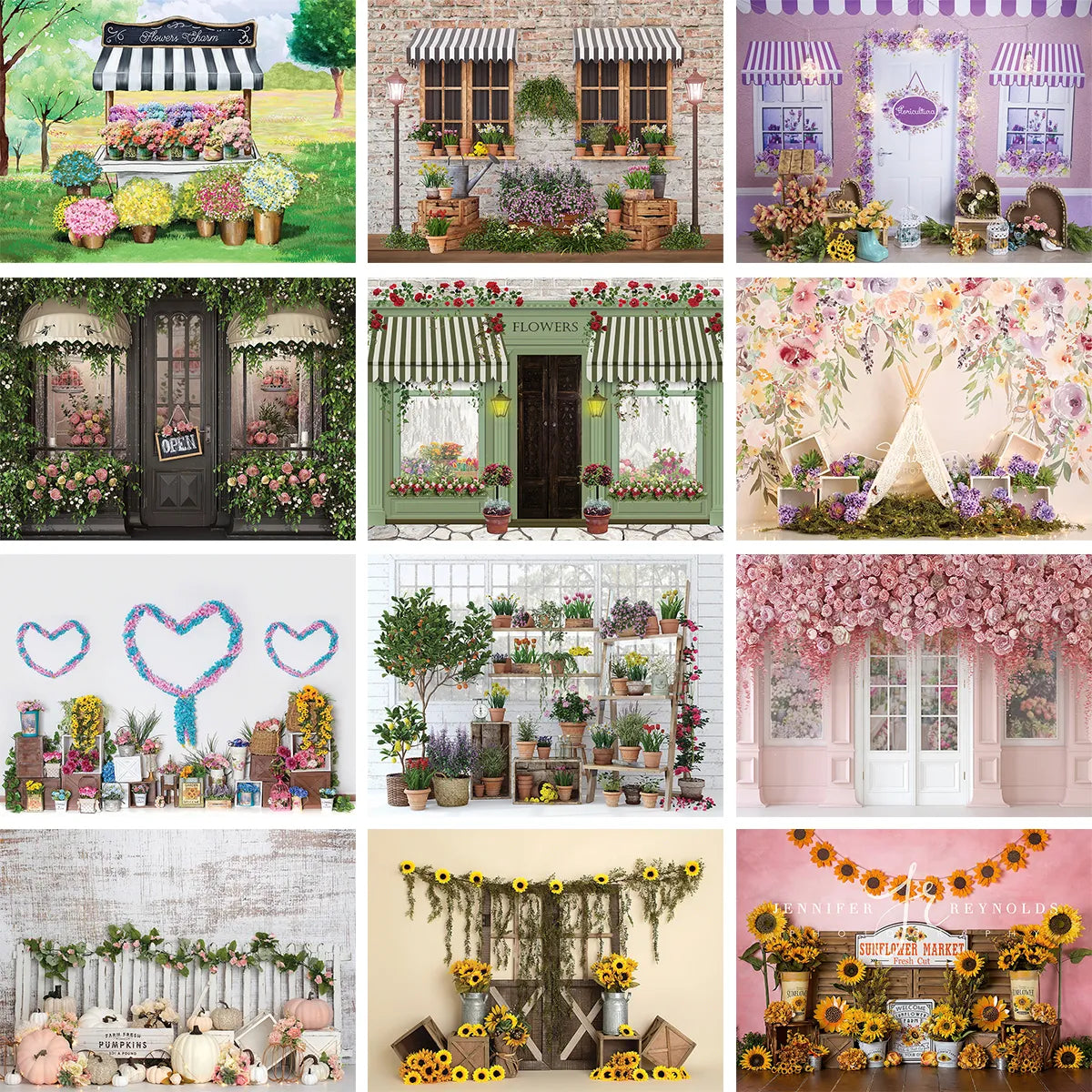 Flower Market Photography Background Bloom Floral Baby 1st Birthday Kids Birthday Girls Cake Smash Decor Backdrop Photo Studio