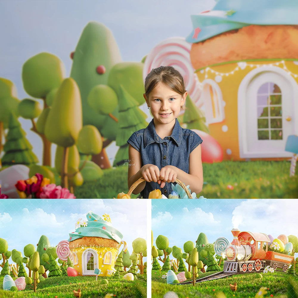 Spring Easter Treats Backdrops Boy Kids Photography Props Child Adult Photocall Decors Cartoon Countryside Scene Backgrounds