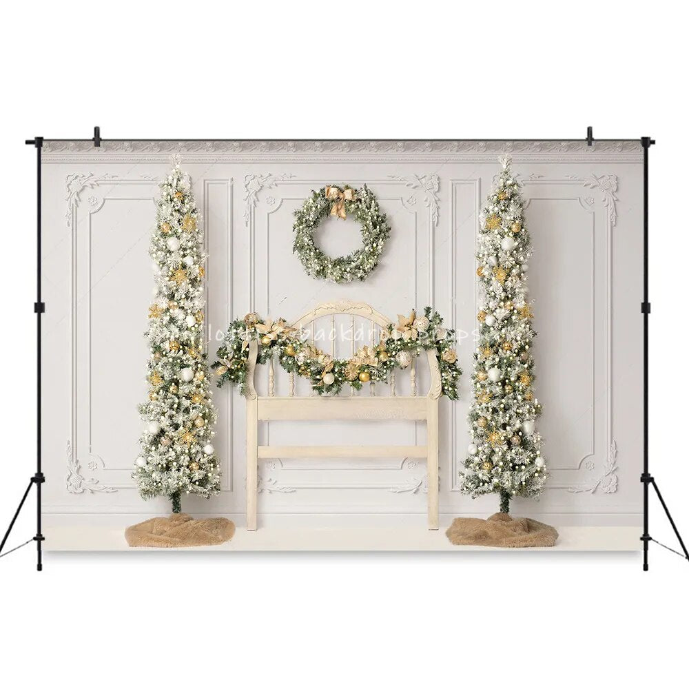 Christmas Headboard Backdrops Xmas Trees Wreath Fireplace Decor Background For Kids Baby Portrait Photography Photostudio Props