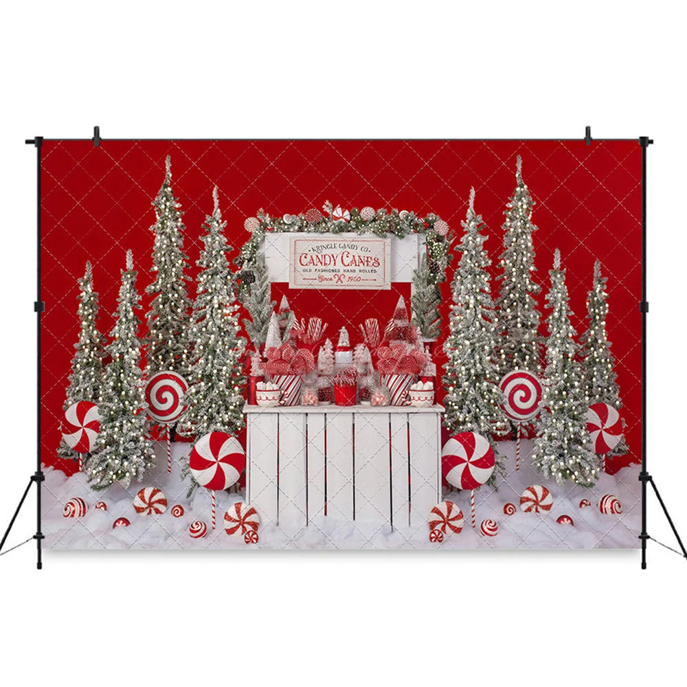 Candy Cane Sweets Cart Backdrop Happy Christmas Kids Baby Cake Smash Photography Props Child Girls Birthday Studio Backgrounds