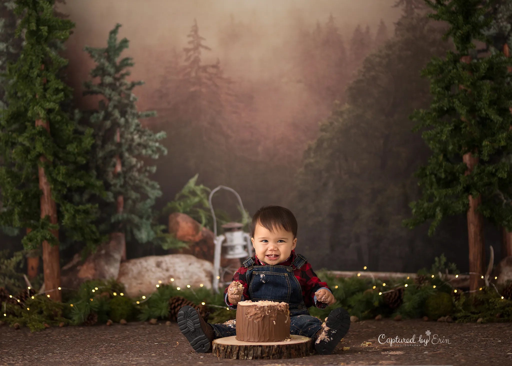 Arrière-plan de camping confortable, accessoires de gâteau pour enfants, accessoires de séance photo d'anniversaire, photographie de bébé, arrière-plan de forêt sauvage