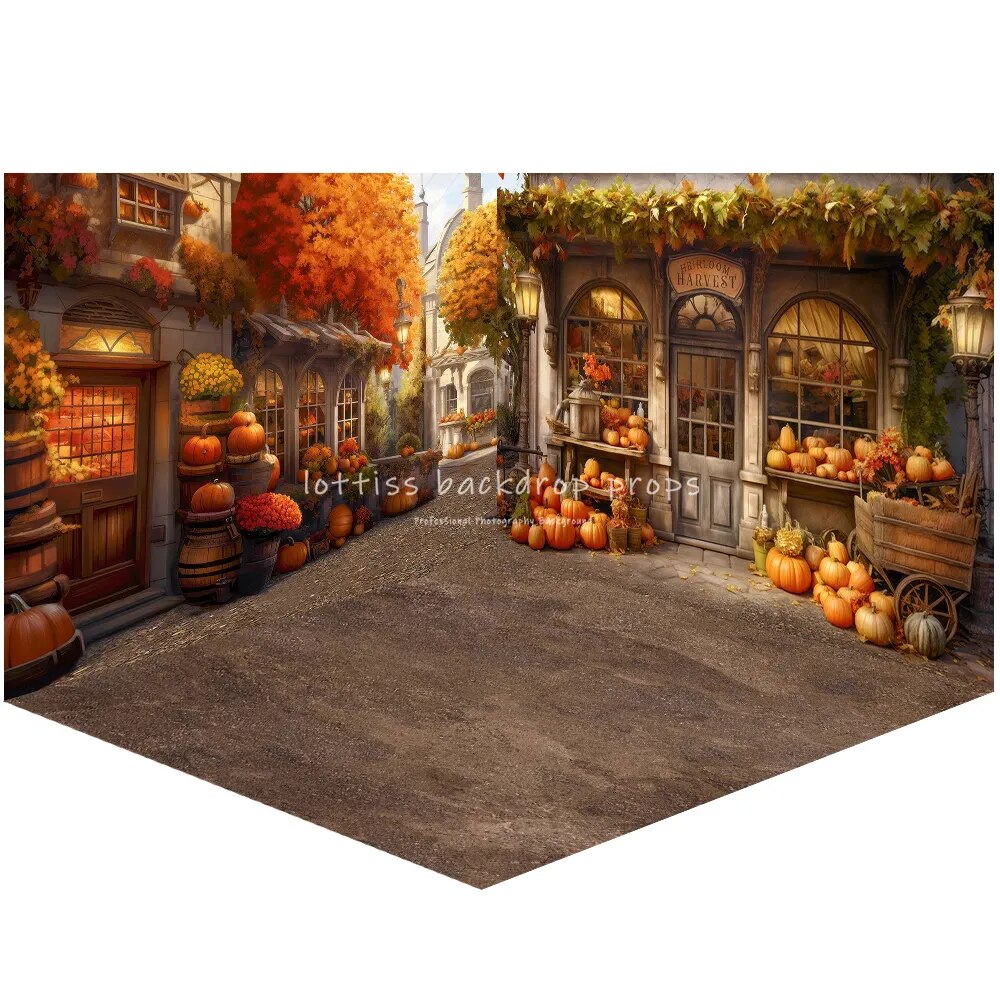 Arrière-plan de rue de récolte d'automne, arrière-plan de photographie d'enfants et d'adultes, accessoires de séance photo, anniversaire de bébé, ferme d'automne, Halloween, arrière-plan de citrouille 