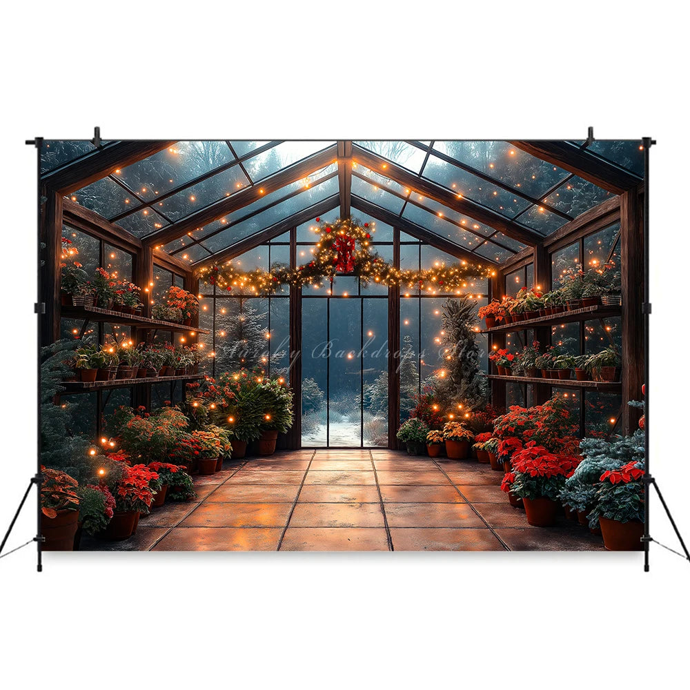 Cozy Greenhouse Interior With Large Window Backdrop Christmas Forest Baby Kids Portrait Family Party Photocall Photograhy Decors