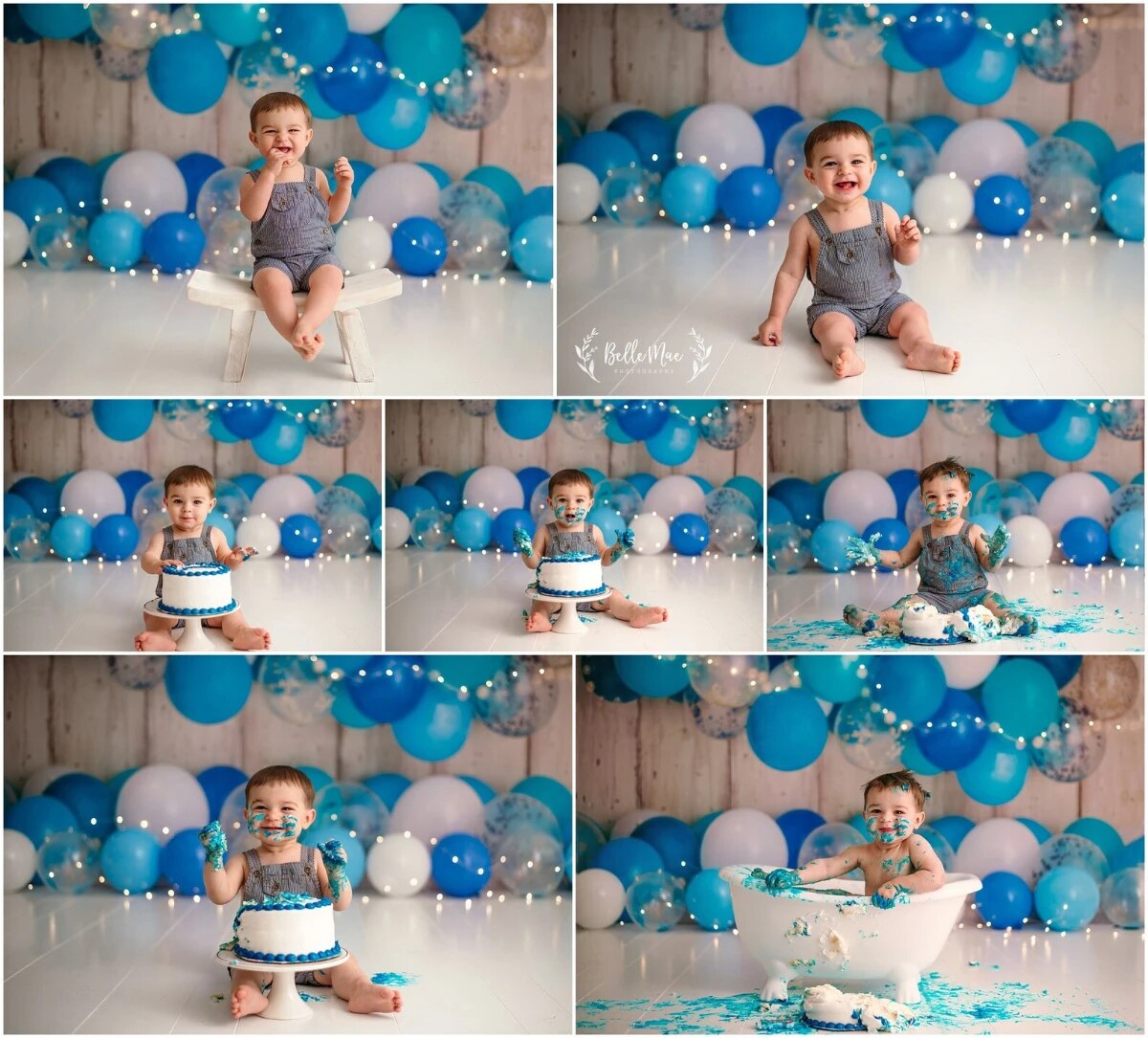 Blue Balloons Backdrops Boy Cake Smash Props Birthday Party Portrait Props Children Baby Balloon Wood Wall Background