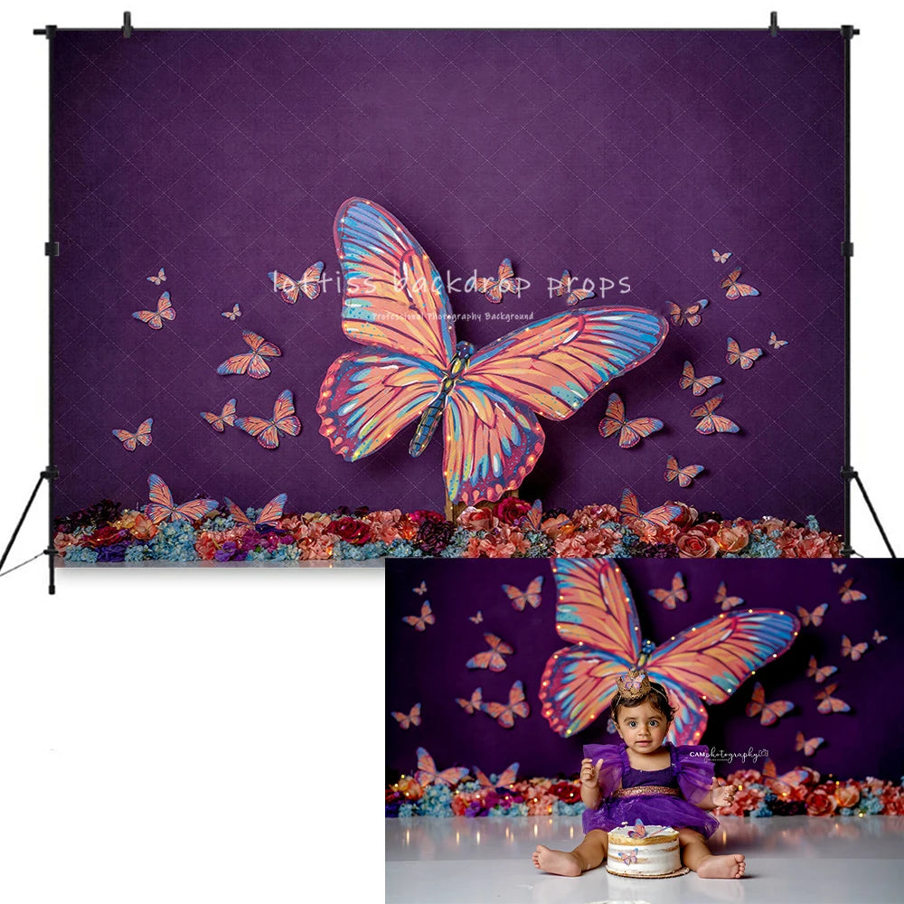 Spring Butterfly Floral Market Backdrops Kids Girl Photography Props Child Baby Birthday Cake Smash Flower Garden Backgrounds