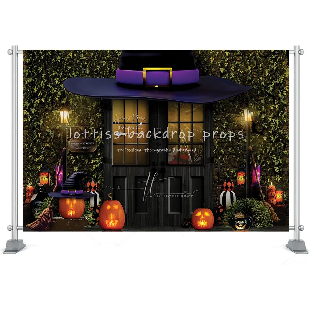 Arrière-plan de maison d'halloween, château, forêt, lune, pierre tombale, décor de Festival, lanterne de citrouille, accessoires de Studio Photo