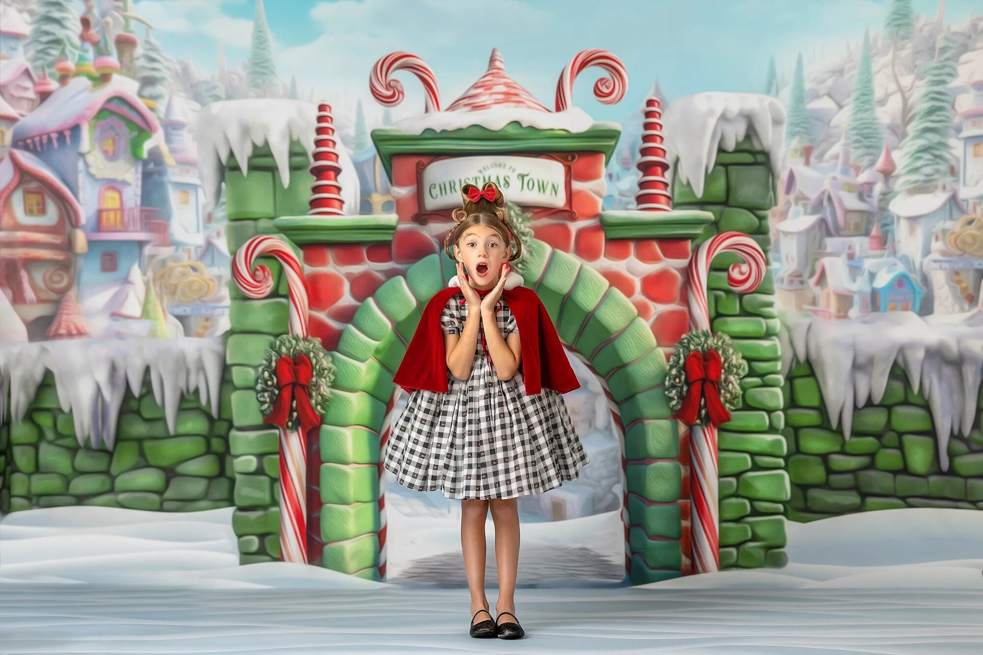 Welcome to Whoville Christmas Town Backdrops Kids Baby Photography Child Adult Photocall Xmas Snowy Castle Background