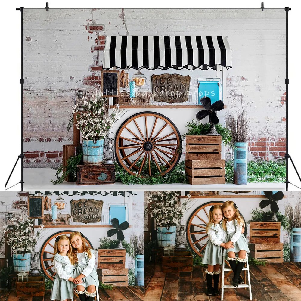 Sunflower Cart Garden Backdrops Kids Cake Smash Props Child Baby Photography Floral Stand Adult Photocall Spring Background