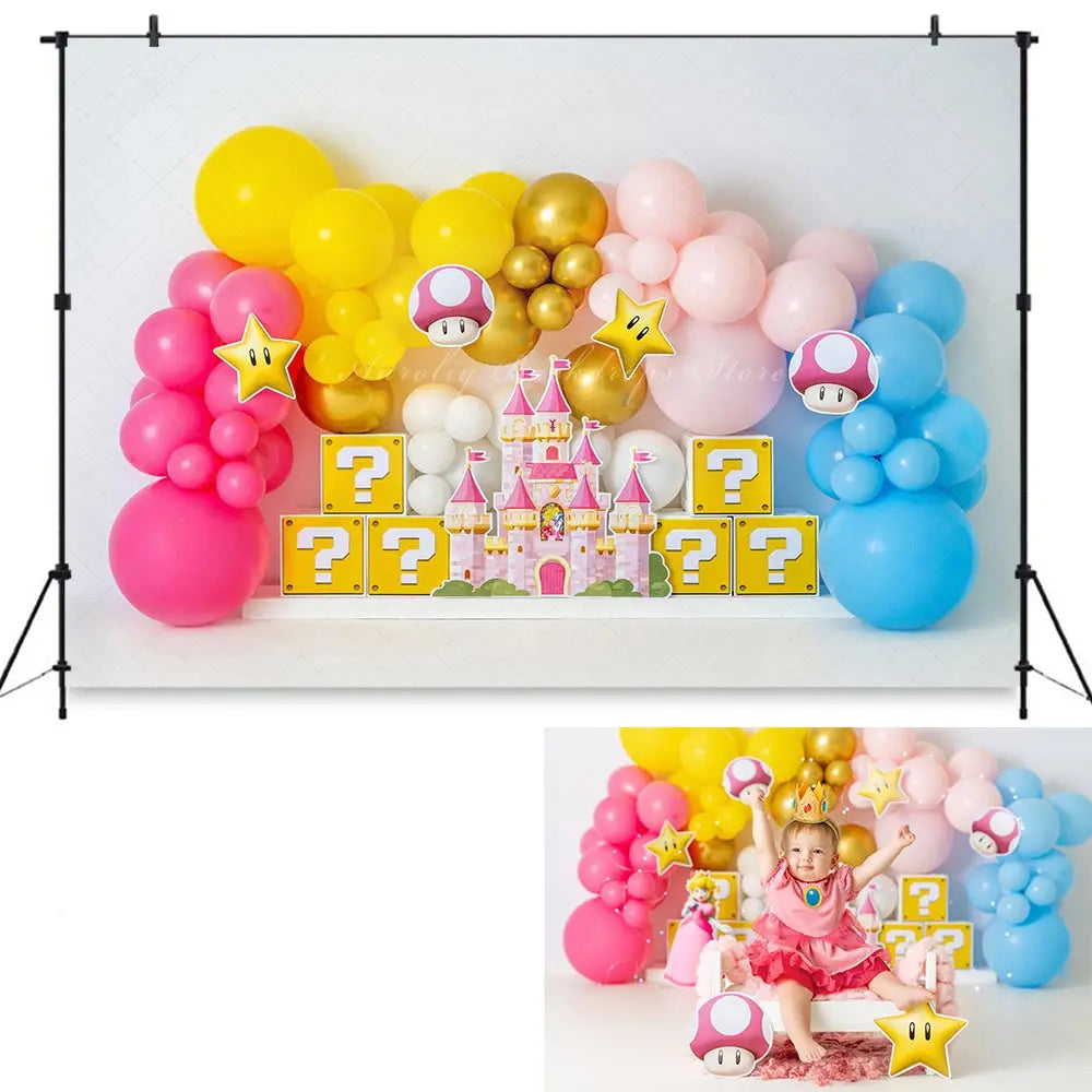 Princess Castle Balloons Garland Backdrop Kids Baby Cake Smash Photocall Decors Child Girls Adult Birthday Studio Backgrounds