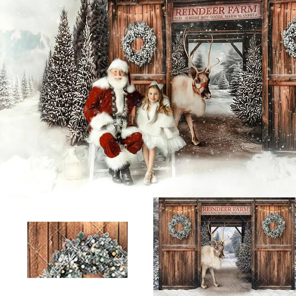 Christmas Backdrop Winter Snowy Kids Baby Cake Smash Photography Props Wooden Door Child Adult Birthday Backgrounds