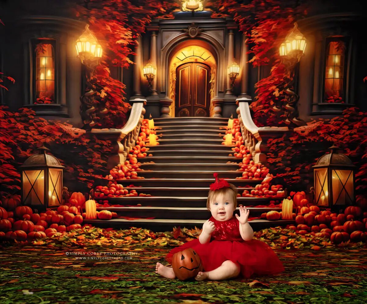 Autumn Harvest Mansion Front Backdrops Kids Baby Photography Props Child Adult Fall Festival Forest Leaves Castle Backgrounds