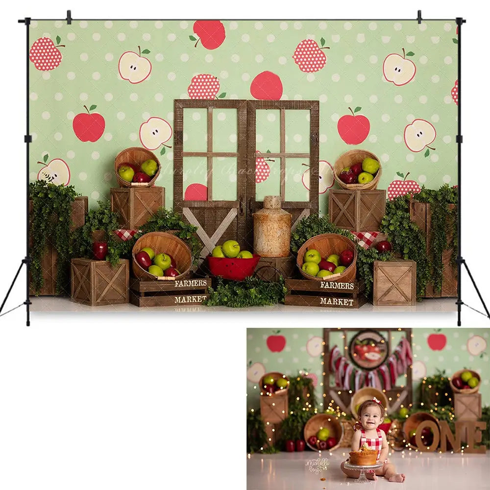 Apple Market Backdrop Kids Baby Cake Smash Photography Props Child Girls Adult Birthday Photo Shoot Studio Backgrounds