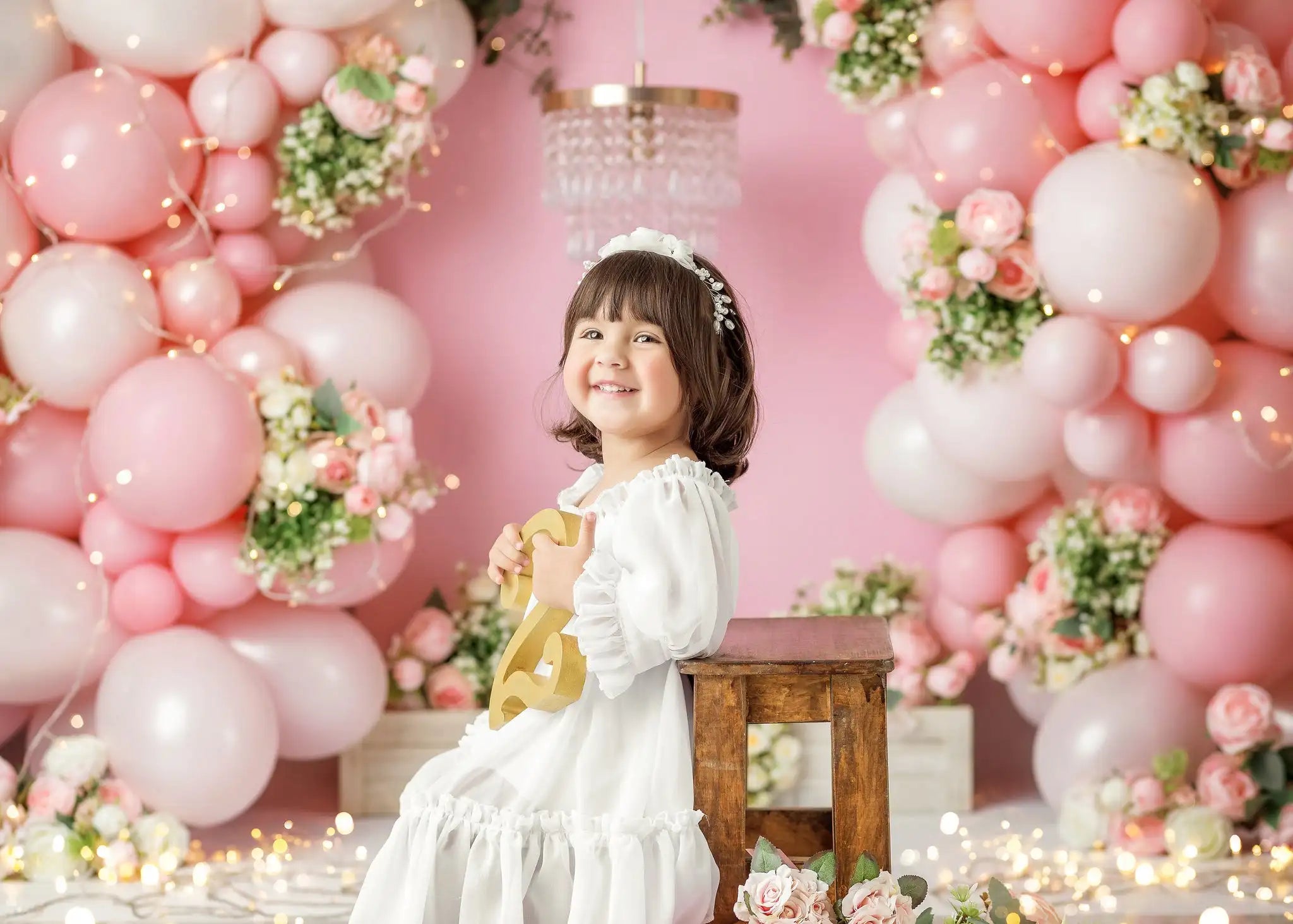 Pink Balloons Arch Backdrops Girl Kids Photography Props Child Adult Photocall Birthday Cake Smash Decors Backgrounds