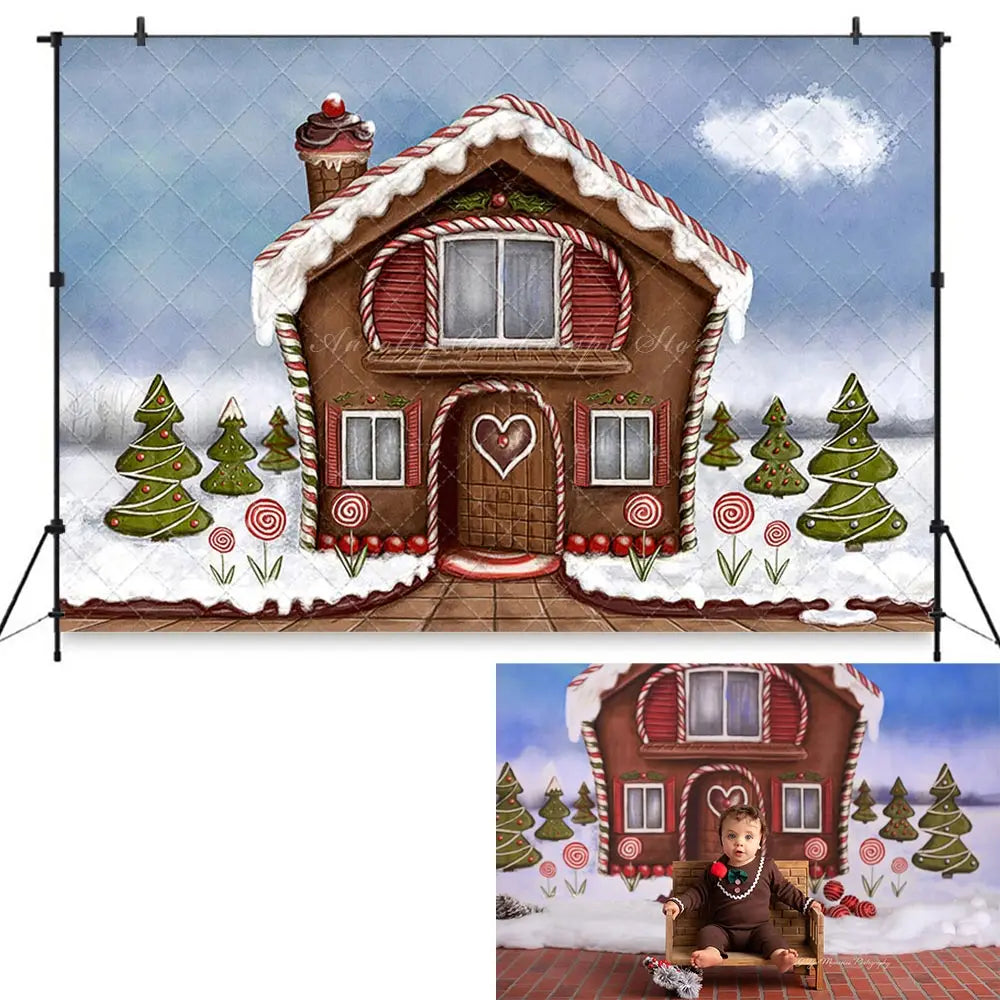 Christmas Sweet Cabin Backdrop Winter Snowy Kids Baby Cake Smash Photography Props Child Girls Adult Birthday Backgrounds