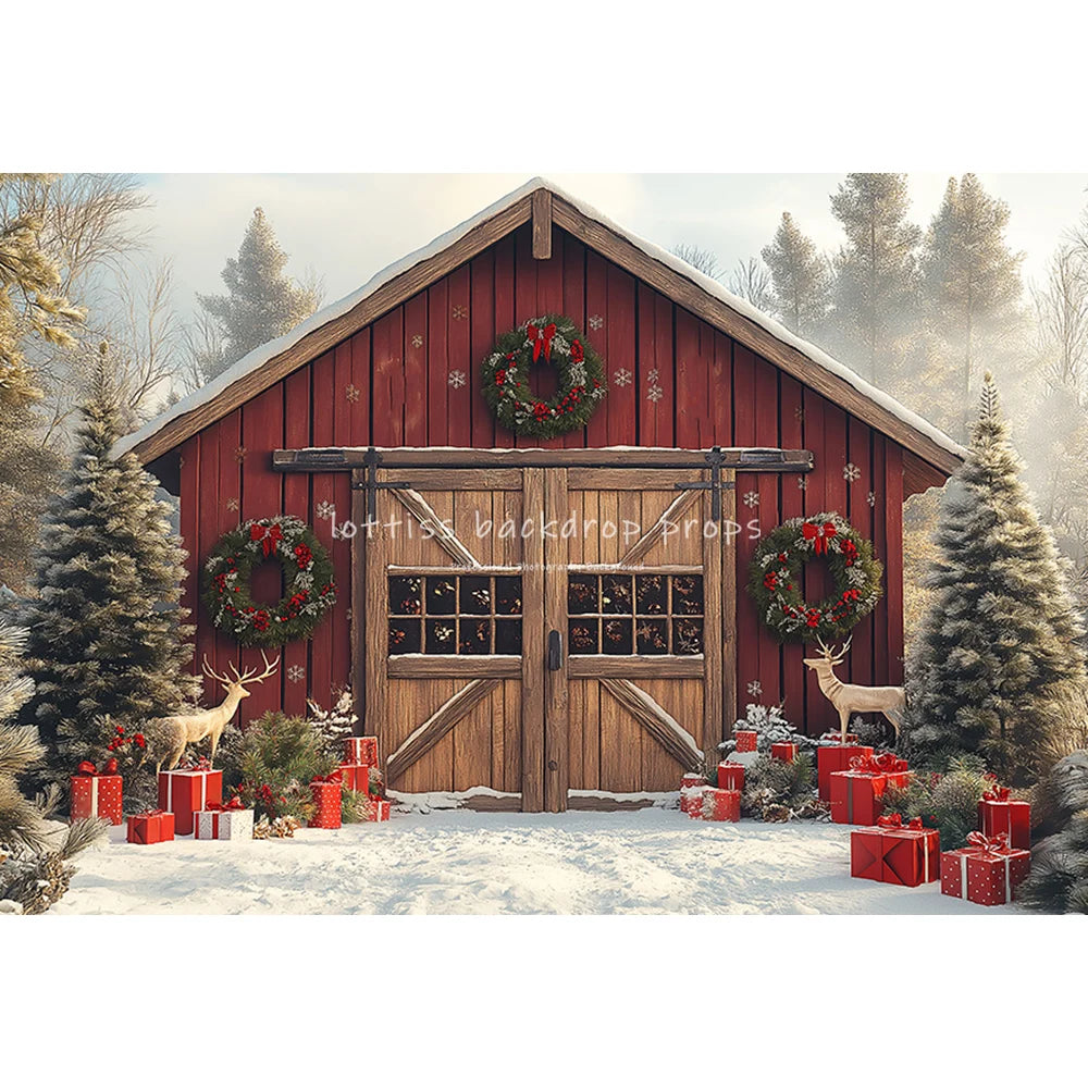 Winter Carousel Wooden Barn Cottage Backdrops Kids Adult Photography Child Baby Photocall Snowflake Forest Backgrounds