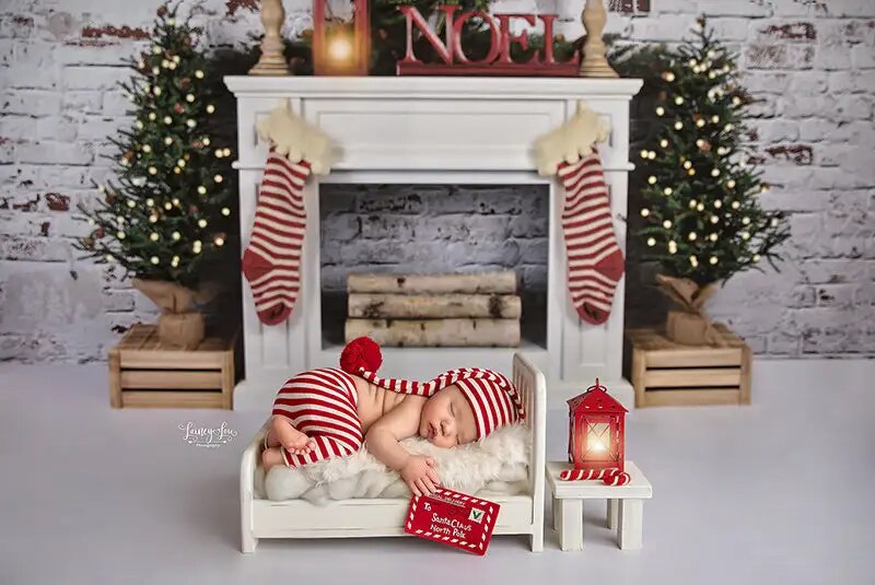 Fair Isle Christmas Fireplace Backdrops Kids Photography Child Adult Photocall Props Adult Xmas Treses Background