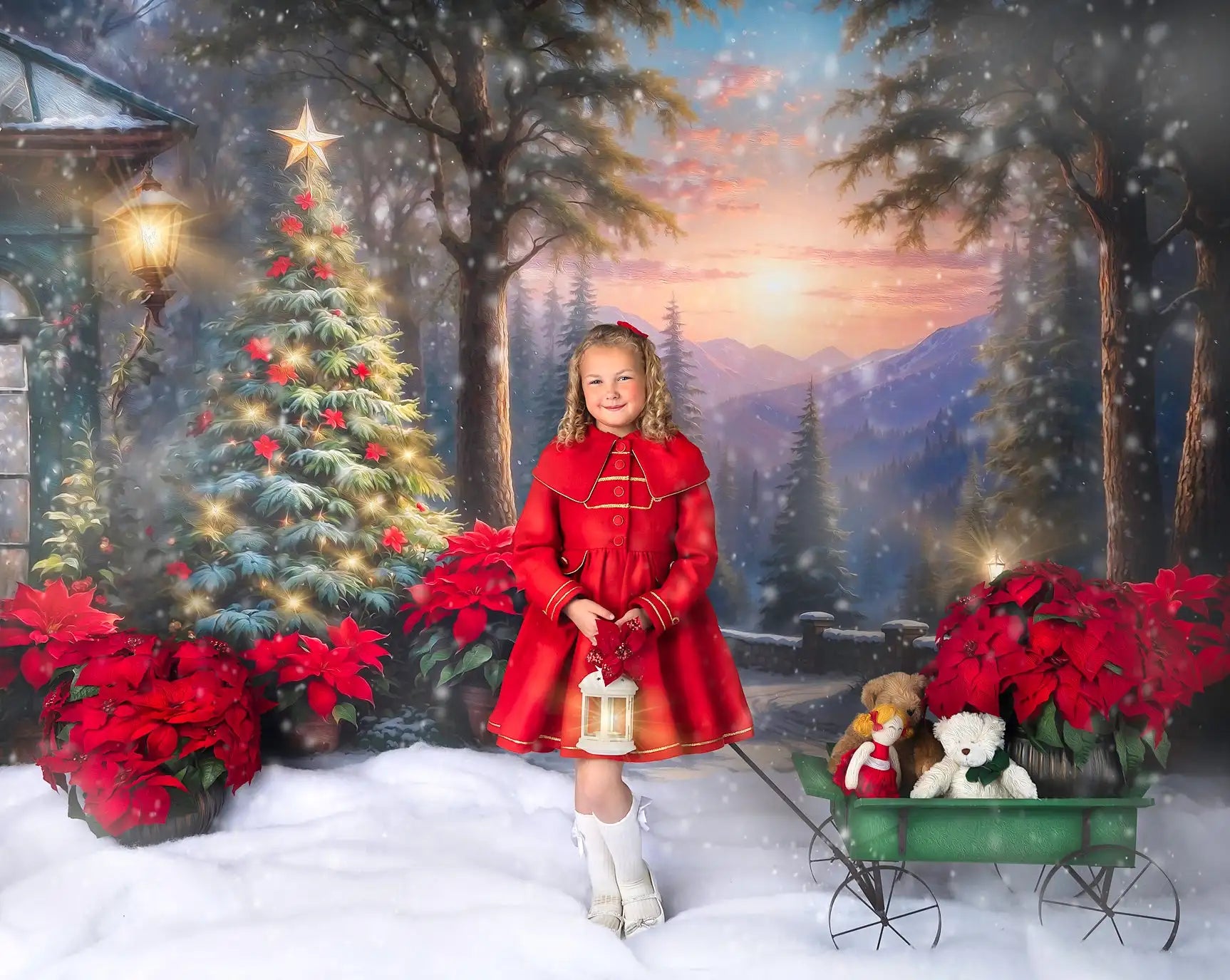 Christmas Sunset Backdrop Kids Baby Cake Smash Photography Props Forest Snowy Child Adult Photo Shoot Backgrounds