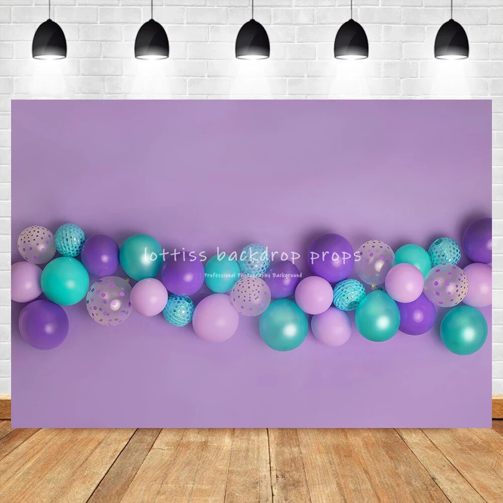 Purple Balloons Backdrops Kids Cake Smash Props Baby Boy Child 1st Birthday Party Background