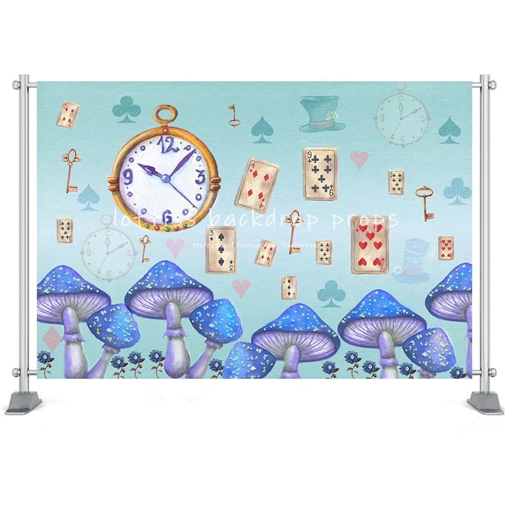 Alice au pays des merveilles thème anniversaire fond bébé enfants fille fête d'anniversaire accessoires thé fête chapelier fou dessin animé décor toile de fond