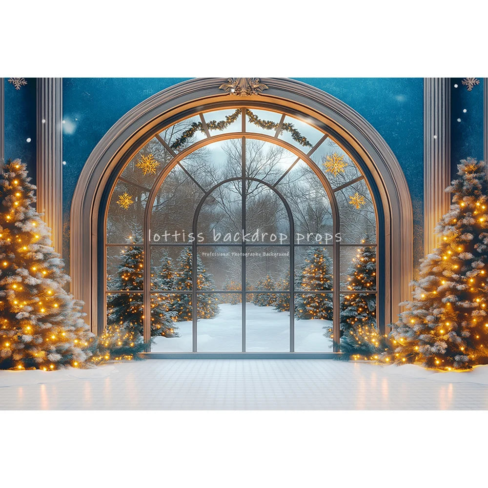 Winter Xmas Cottage Backdrops Kids Adult Photography Child Baby Photocall Snowflake Arch Windows Backgrounds