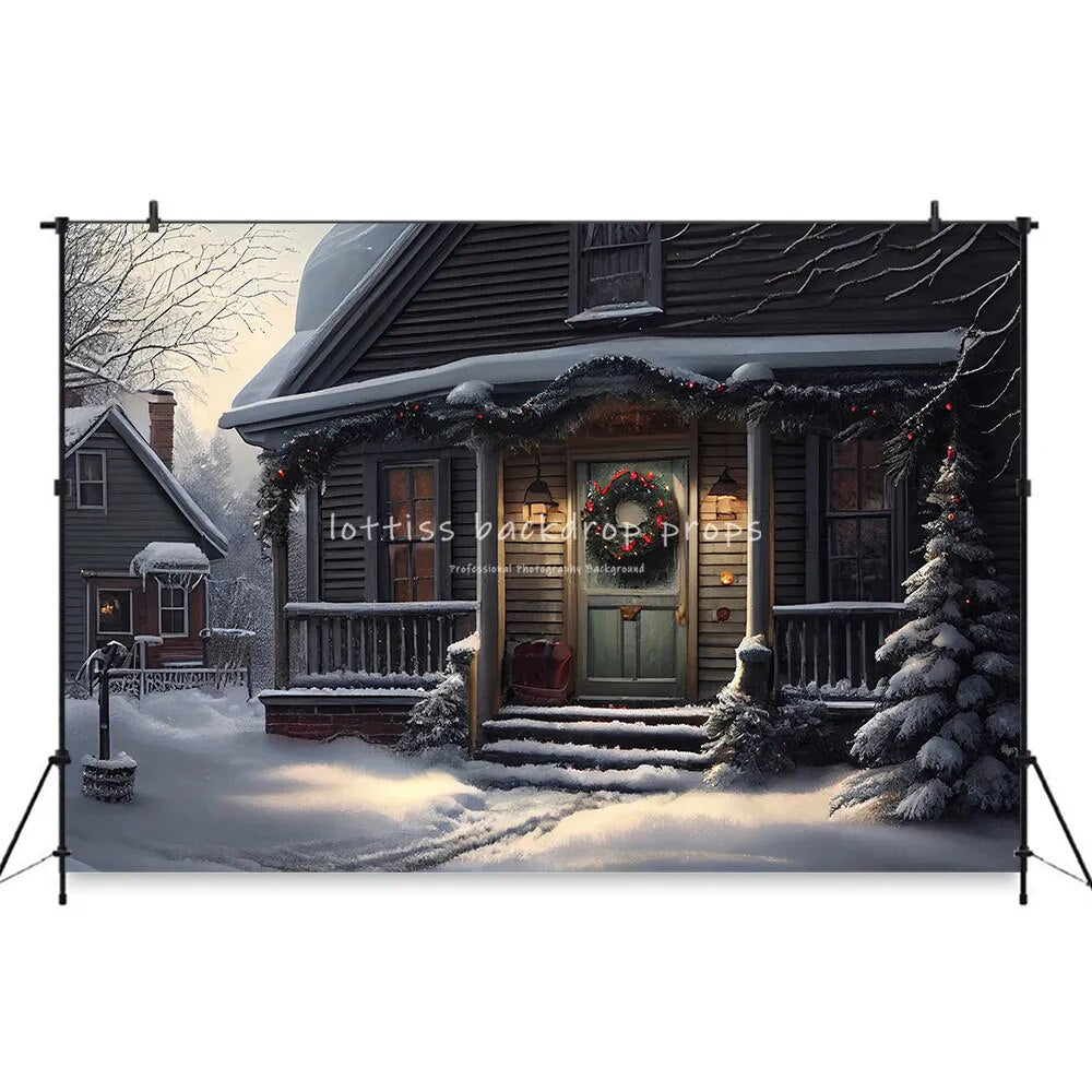 Christmas House Backdrops Fireplace Family Photocall Child Baby Photostudio Props Girl Photography Xmas Street Background