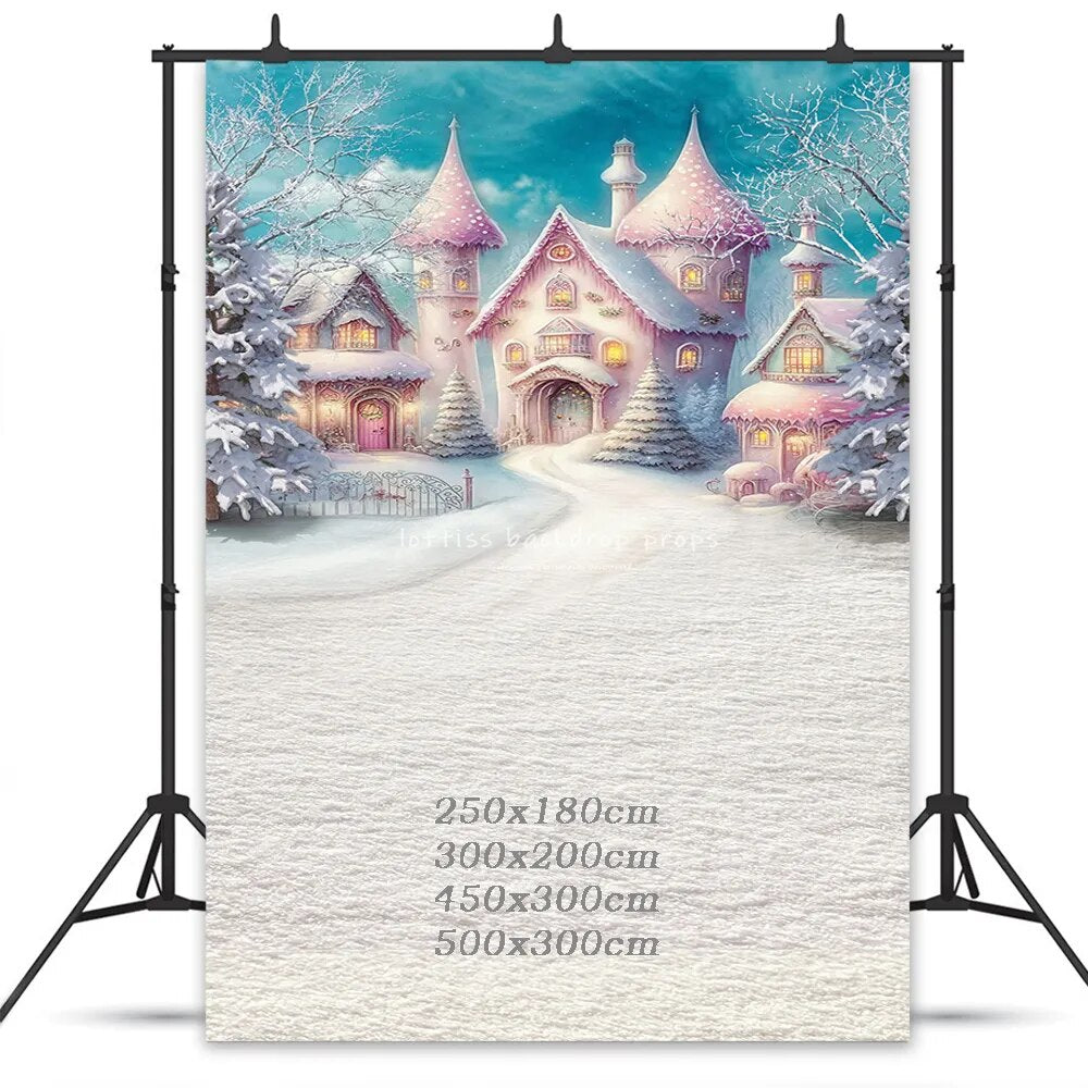 Arrière-plan de maison en pain d'épices à la menthe poivrée rose, arrière-plan de photographie pour enfants et adultes, accessoires de séance photo pour enfants et bébés, arrière-plan de noël d'hiver 