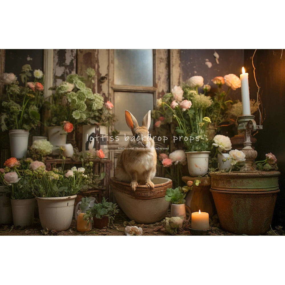 Easter Floral Bathroom With Bunny Backdrops Kids Baby Photography Child Adult Photocall Garden Flower Retro Wall Backgrounds