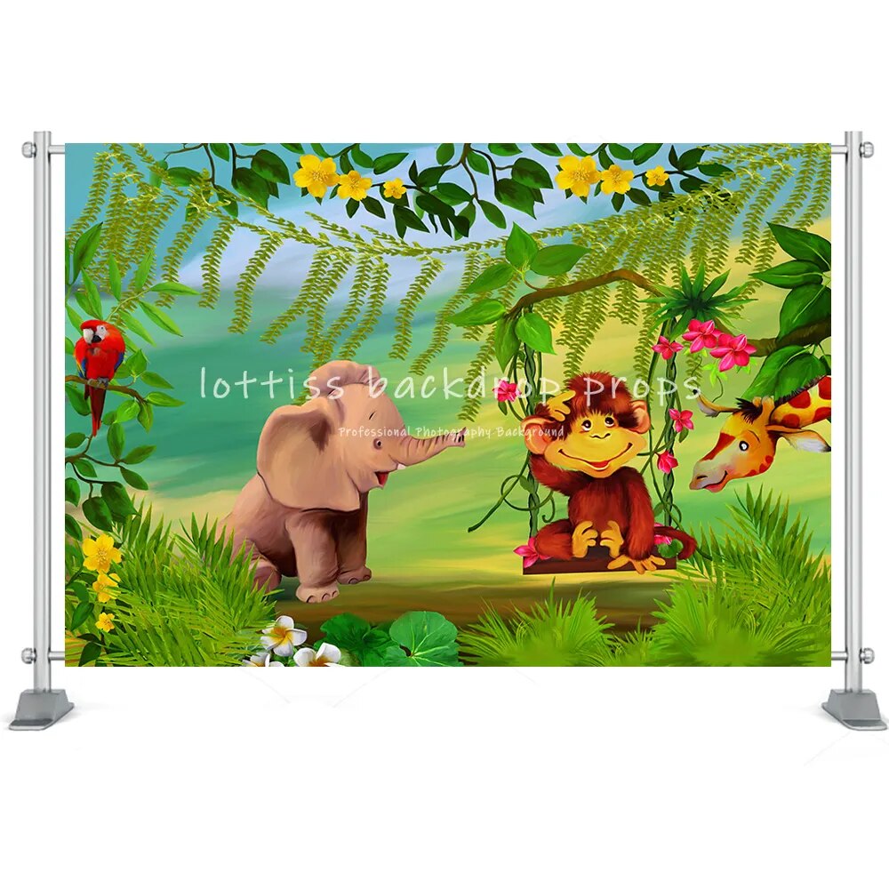 Jungle Safari Birthday Photography Backdrop Tropical Forest Africa Animals Elephant Lion Party Newborn Baby Shower Background