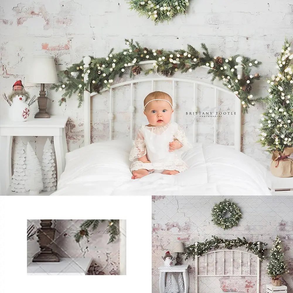 Christmas Headboard Backdrop Brick Wall Kids Baby Cake Smash Photography Props Child Adult Birthday Photo Backgrounds