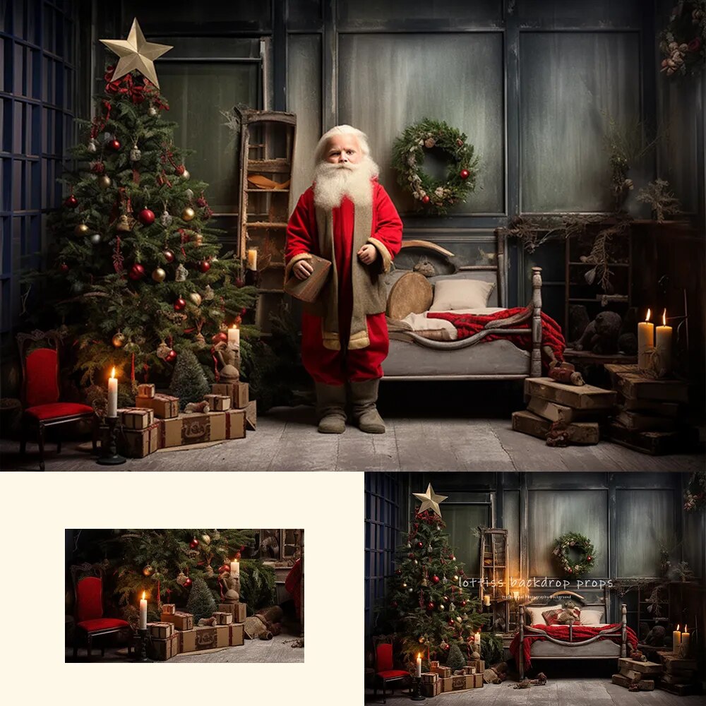 Christmas Bedroom Backdrops Kids Adult Photocall Props Xmas Trees Wreath Props Child Baby Photography Festival Gifts Background