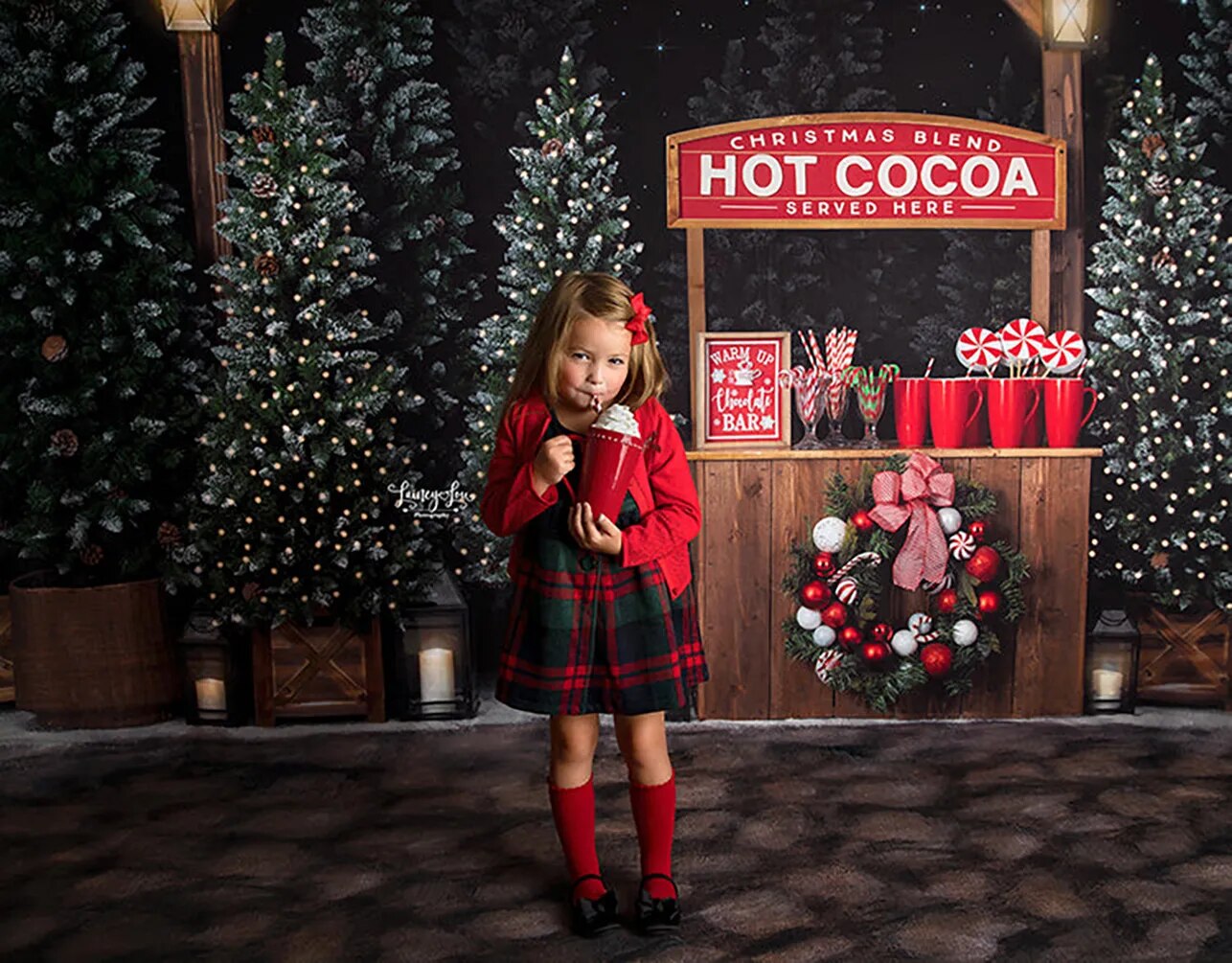 Arrière-plan de magasin de forêt de noël, photographie d'enfants et d'adultes, décor de gâteau d'anniversaire, maison d'hiver en famille, flocon de neige 