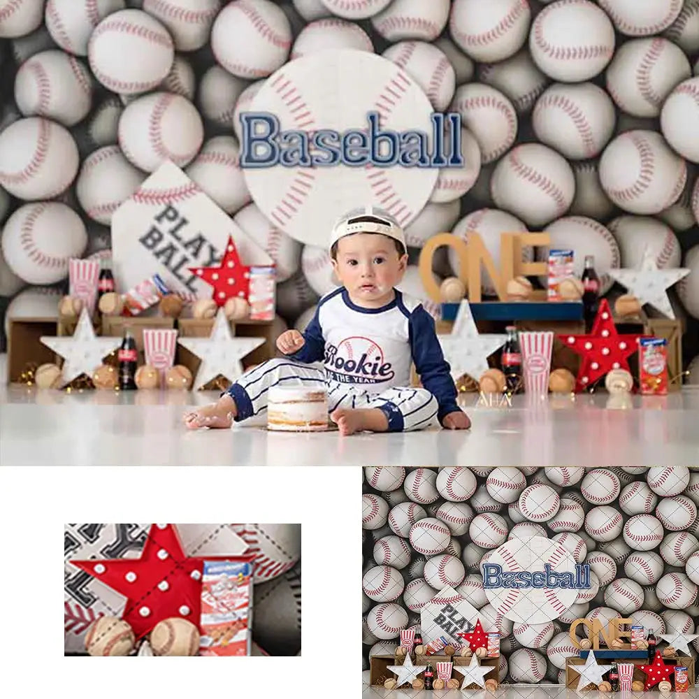 Play Baseball Photography Backdrop Kids Baby Cake Smash Photocall Decors Child Boys 1st Birthday Photo Shoot Studio Backgrounds