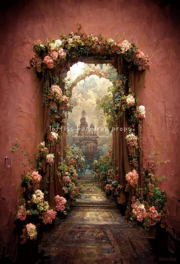 Floral Windows Backdrops Retro Castle Kids Adult Photocall Oil Painting Spring Flower Garden Background Photography  Props