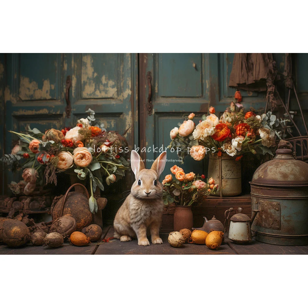 Easter Floral Bathroom With Bunny Backdrops Kids Baby Photography Child Adult Photocall Garden Flower Retro Wall Backgrounds