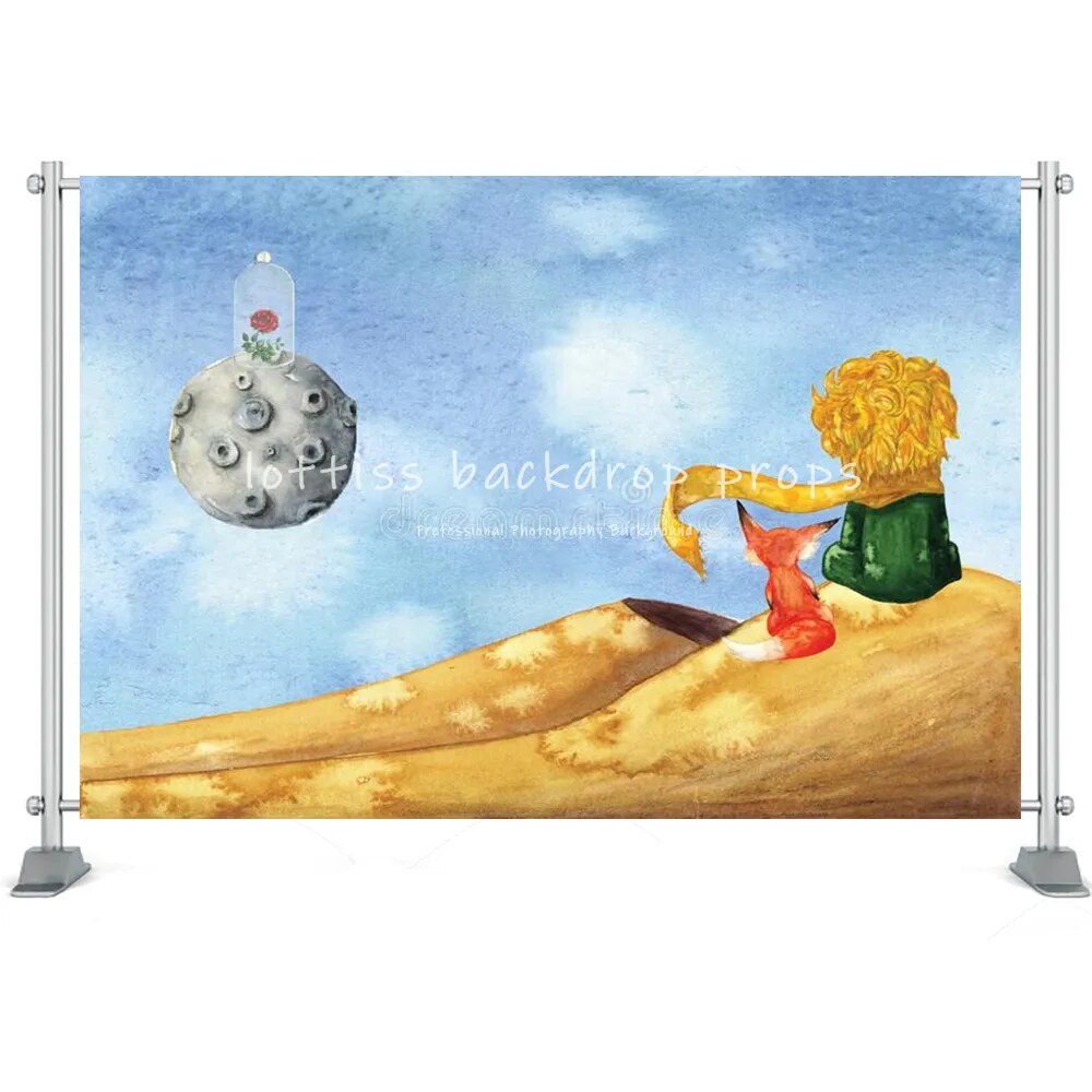 Cartoon Birthday Backdrop Kids Boy Baby Photocall Rose Moon Prince Bakckground Props Party Decor Photostudio