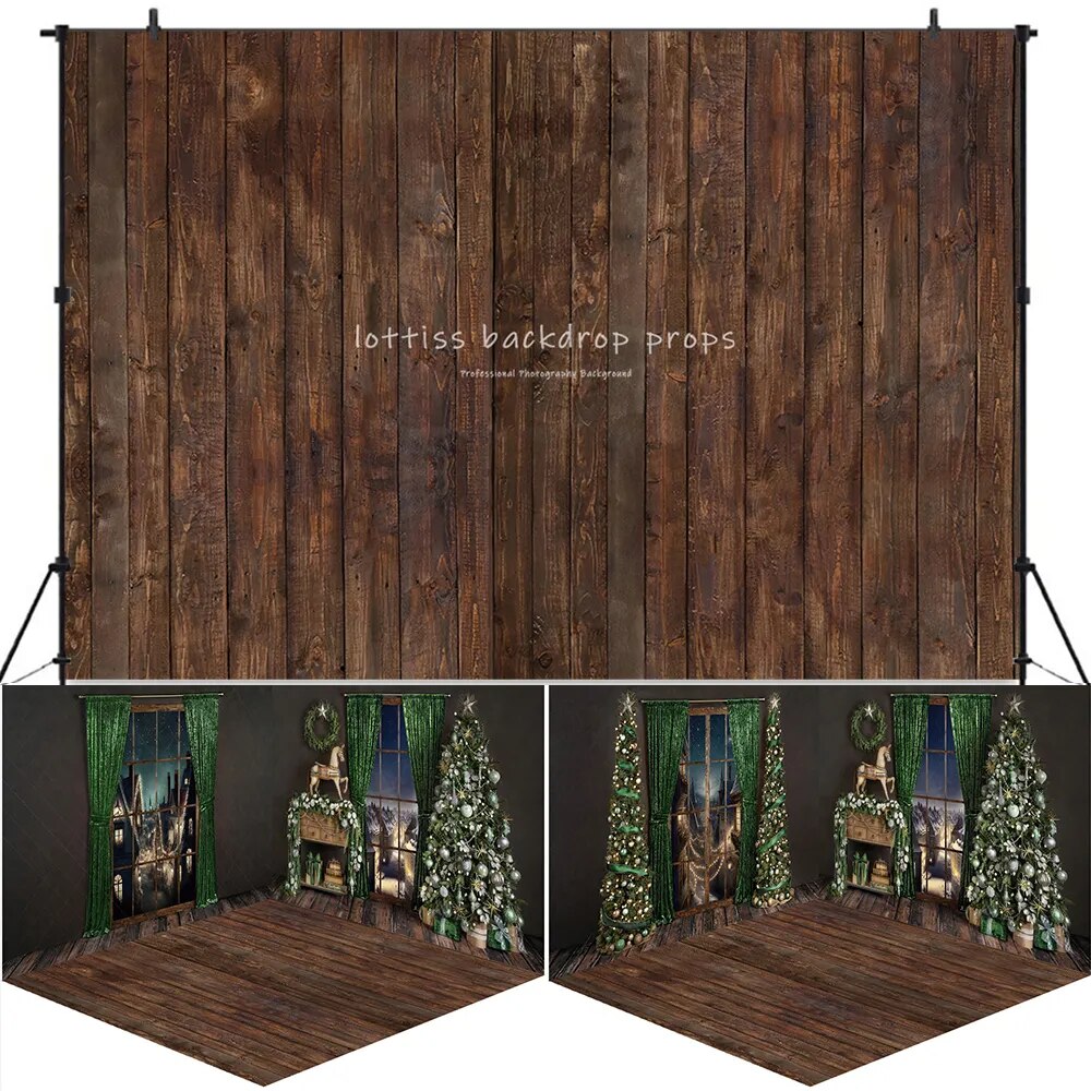 Cheerful Festivity Xmas Fireplace Backdrops Adult Portrait Kids Girl Photocall Green Window Living Room Background