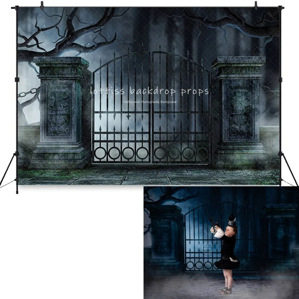 Haunted Gates Halloween Backdrops Kids Adult Photography Party Birthday Child Baby Cemetery Ghost Photocall Props Background