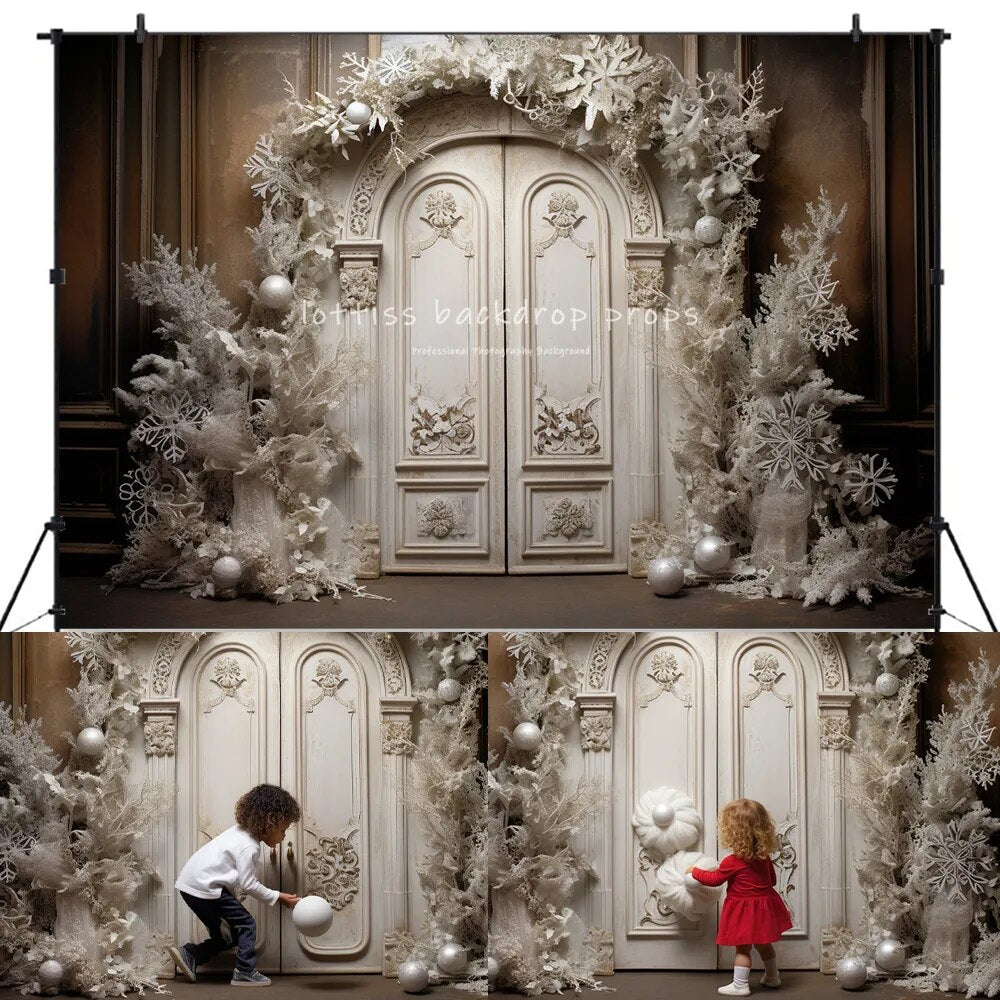 Christmas Wooden Door Backdrops Retro Door Kids Baby Photography Props Child Adult Photocall Decors Xmas Trees Castle Background