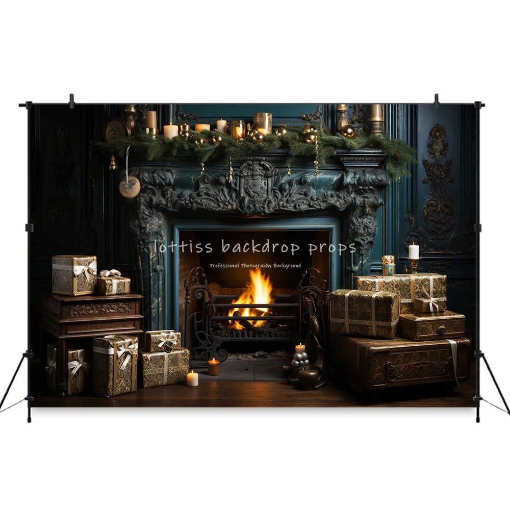 Christmas Classic Fireplace Backdrops Kids Baby Photography Props Child Adult Festival Xmas Treees Living Room Background