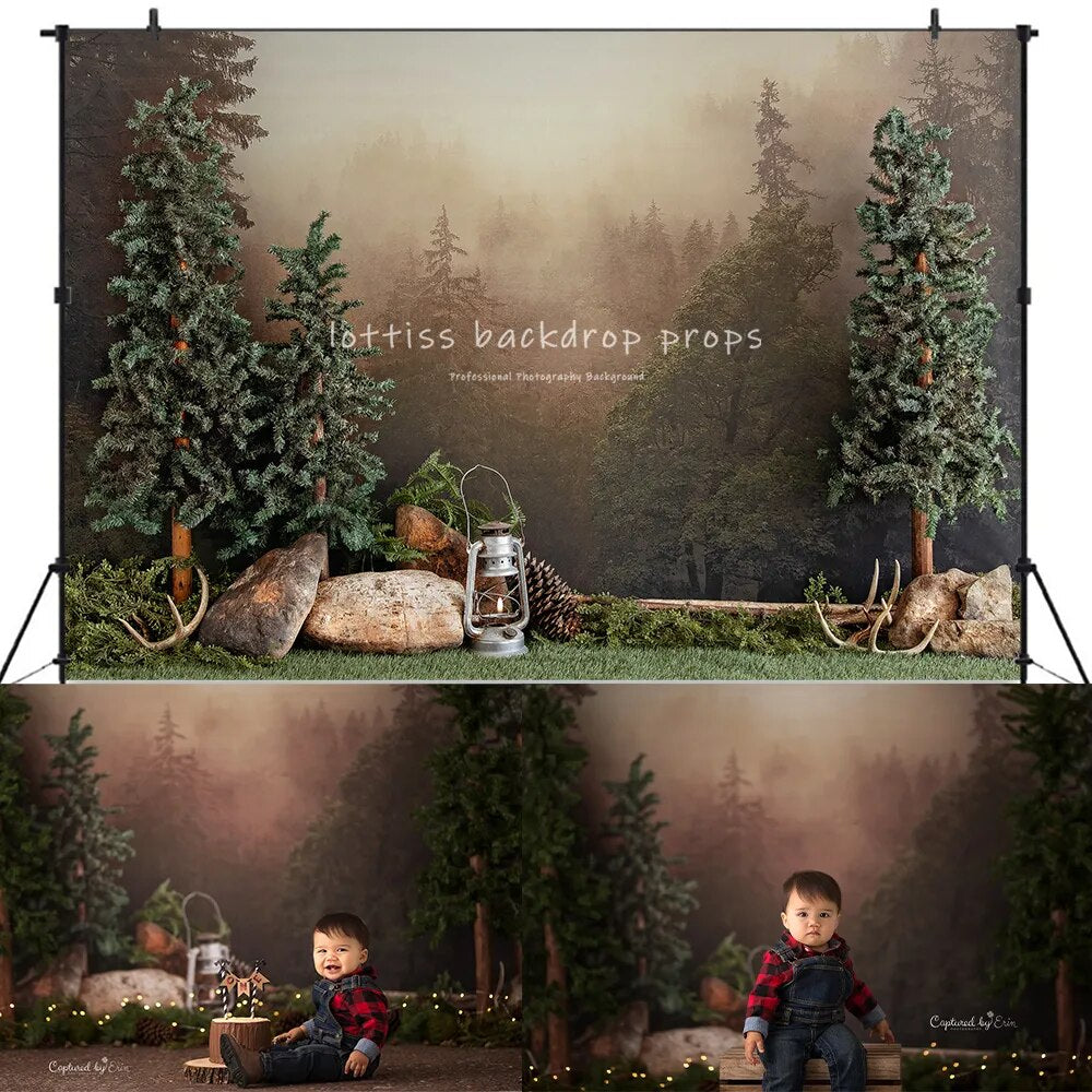 Cozy Campground Backdrop Kids Cake Smash Props Birthday Photocall Props Child Baby Photography Wild Forest Background