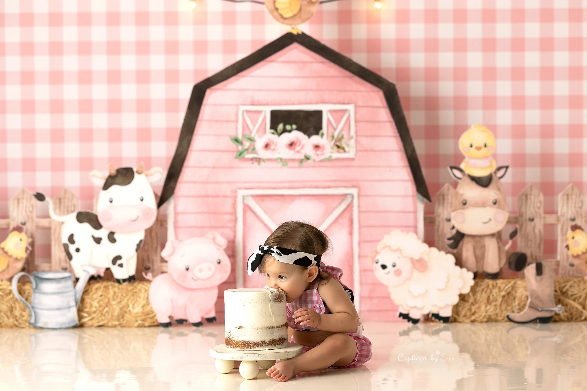 Farm Backdrop Pink Barn Animasl Kids Baby 1st Birthday Photocall Decors Child Girls Cake Smash Photography Studio Backgrounds