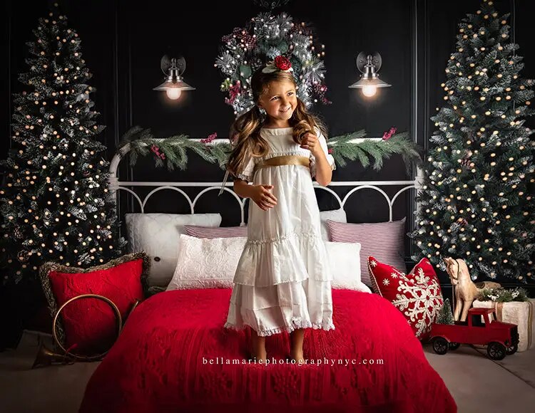 Arrière-plan de tête de lit de noël, accessoires de photographie pour enfants et adultes, anniversaire, mur de brique en bois, arrière-plan de chambre à coucher 