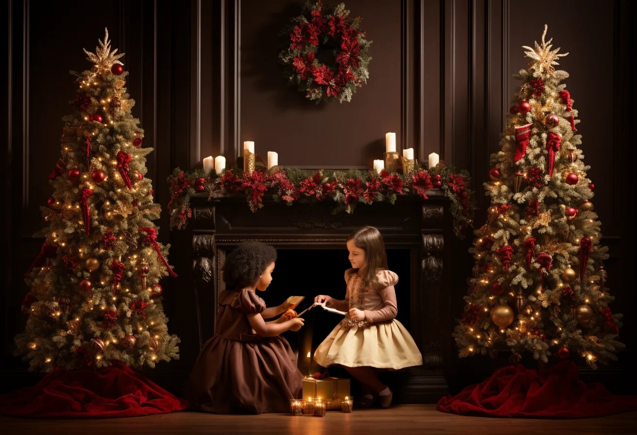 Christmas Fireplace Backdrops Kids Adult Photography Props Child Baby Photocall Decors Xmas Trees Gifts Box Festival Background