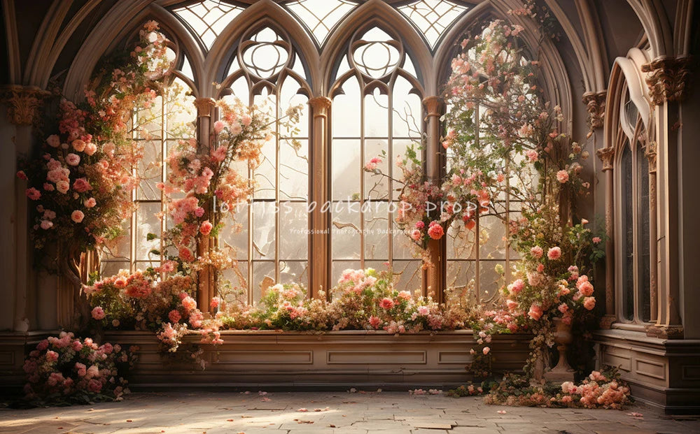 Castle Windows Backdrops Kids Gril Photography Props Child Adult Photocall Decors Spring Floral Garden Backgrounds