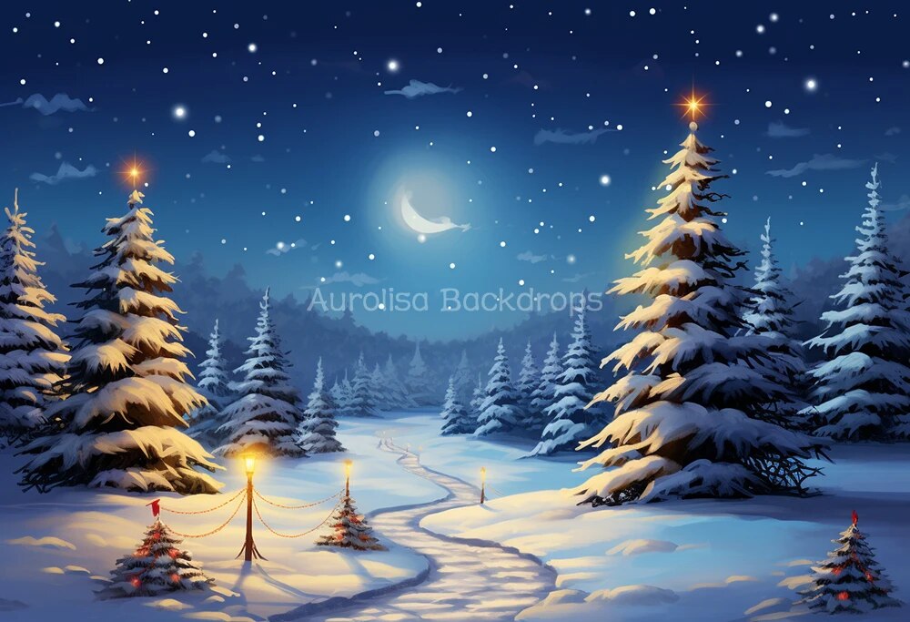 Winter Chrismas Night Backdrop Kids Baby Photography Props Child Adult Photocall Decor Snowflake Big Moon Xmas Forest Background