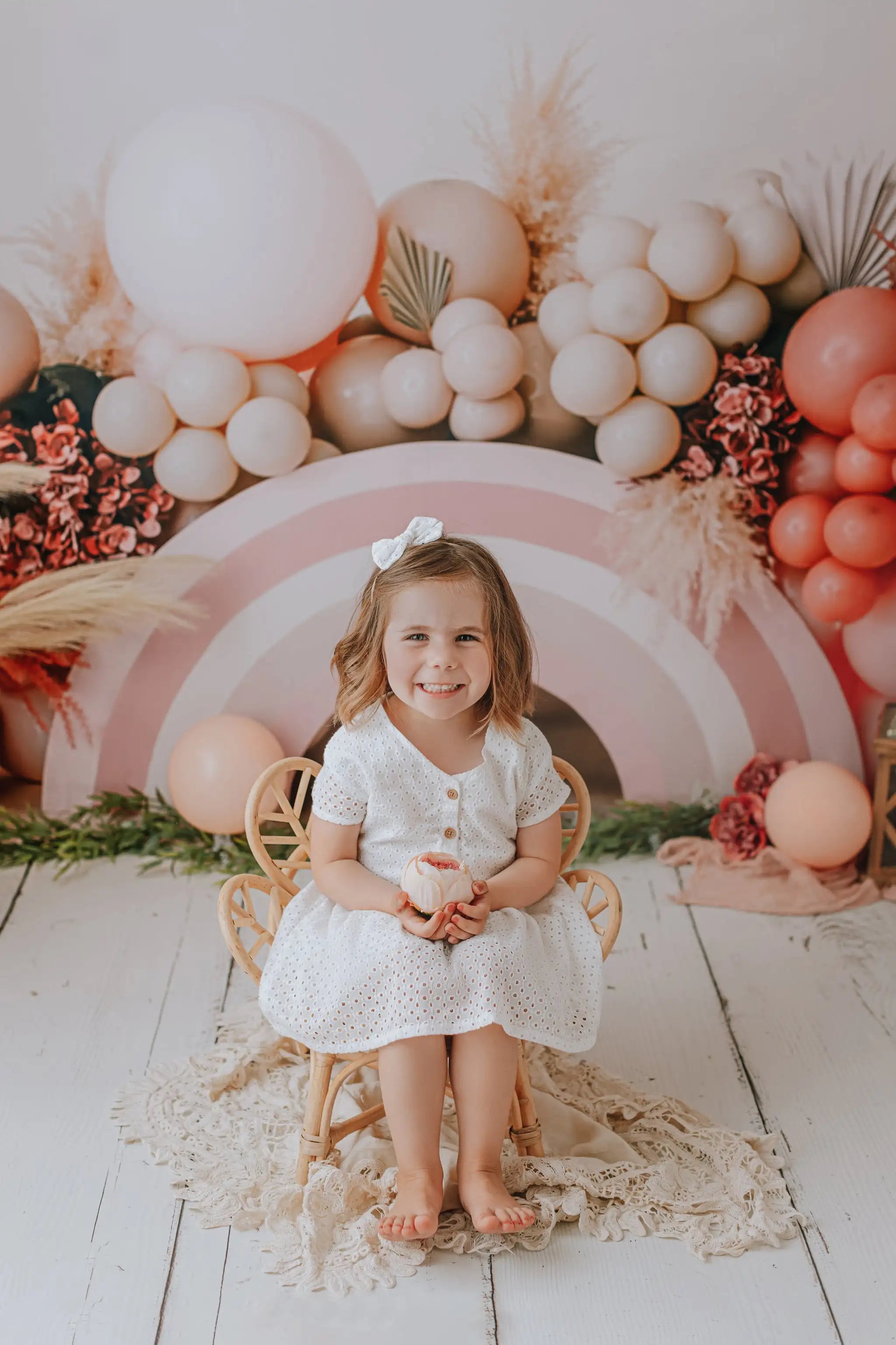 Boho Rainbow Photography Backdrop Kids Baby Cake Smash Photocall Decors Floral Balloons Child Girls Photo Studio Backgrounds